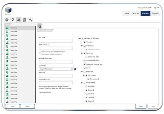 EasyLog Cloud User Management