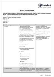 EasyLog record of compliance BS EN 12830:2018